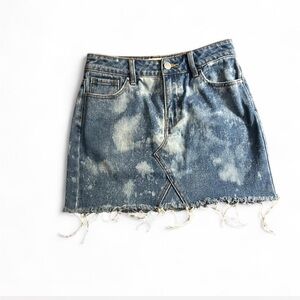 PacSun Blue Acid Wash Distressed Frayed Hem Mini Skirt